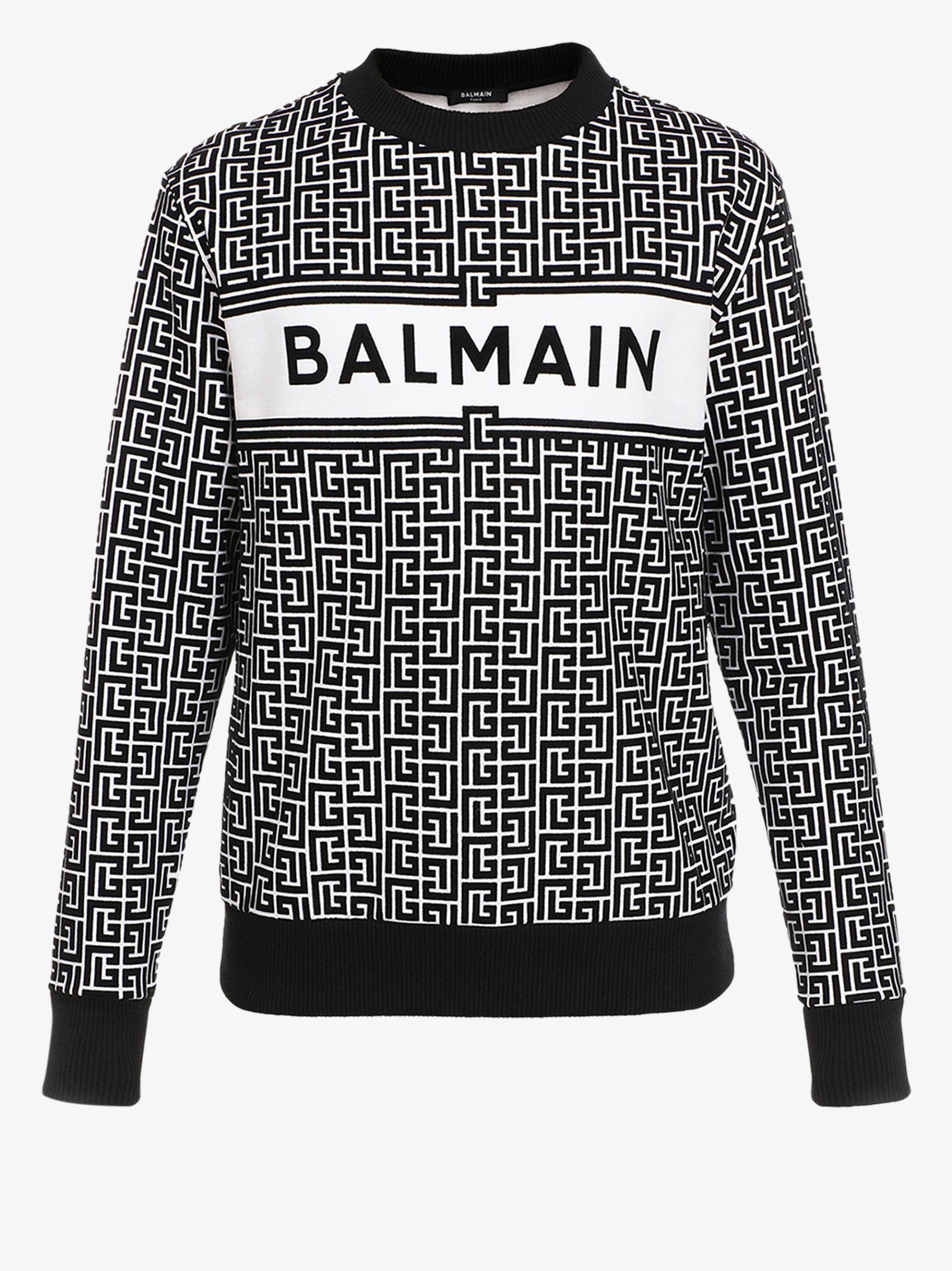 Balmain Monogram Logo Sweater in White for Men | Lyst