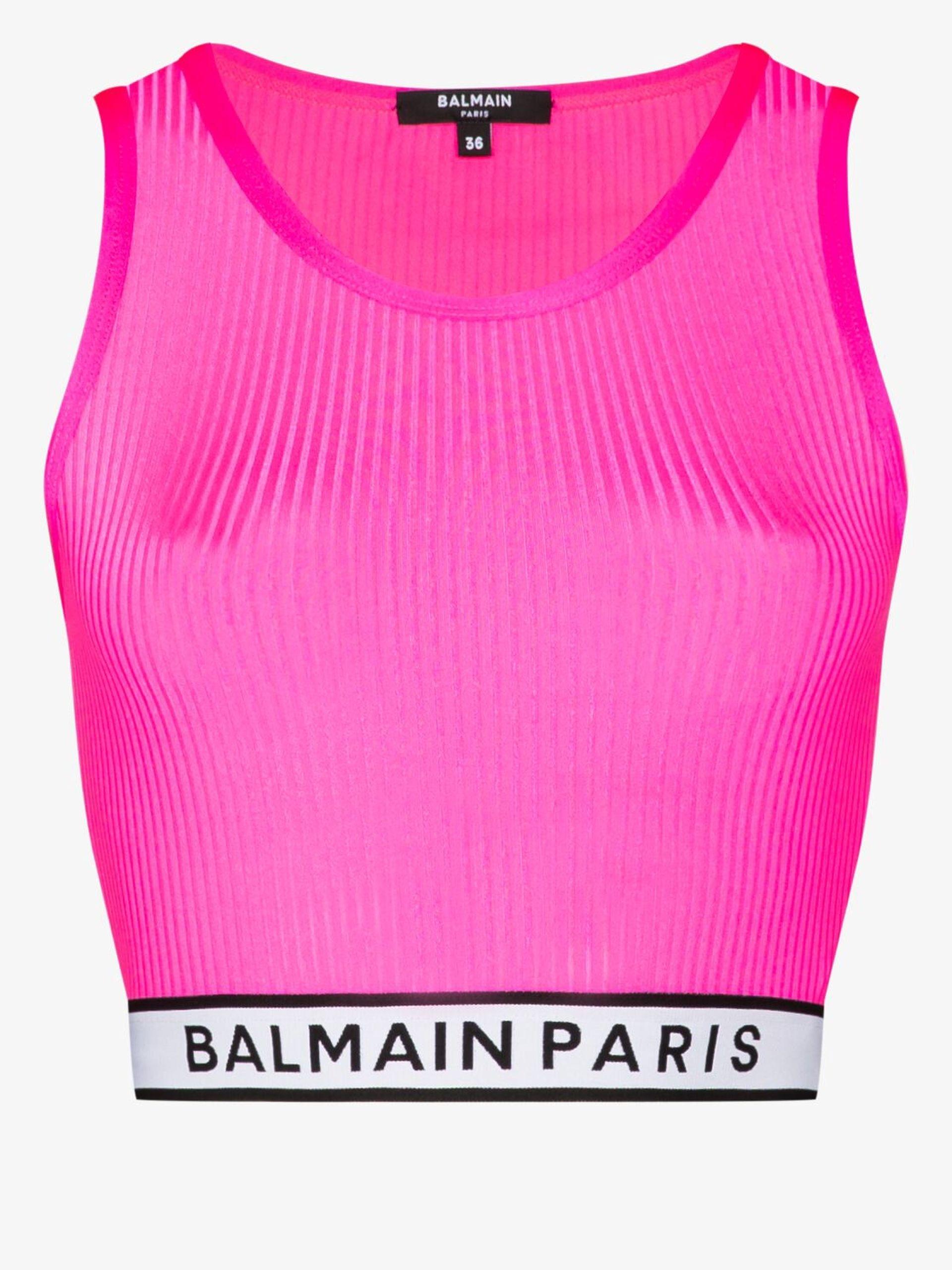 Balmain Logo Tape Cropped Tank Top in Pink | Lyst