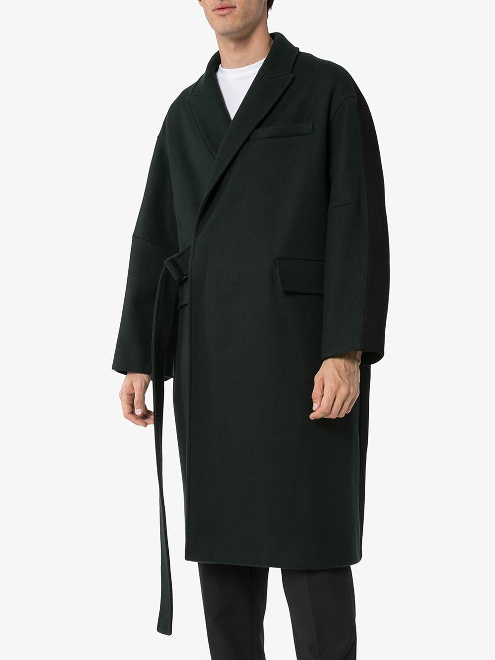 Maison Kitsuné Belted Wrap Coat in Black for Men | Lyst