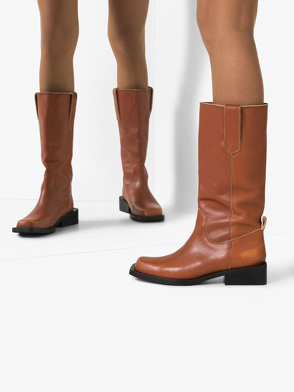 Ganni Brown Square Toe 30 Leather Boots | Lyst