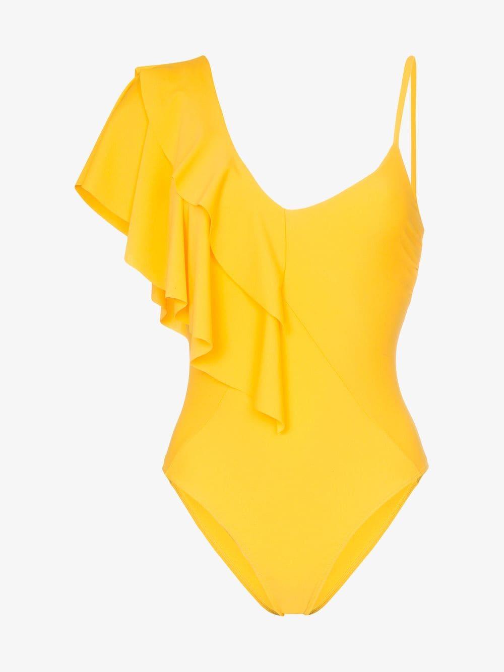 yellow ruffle swimsuit