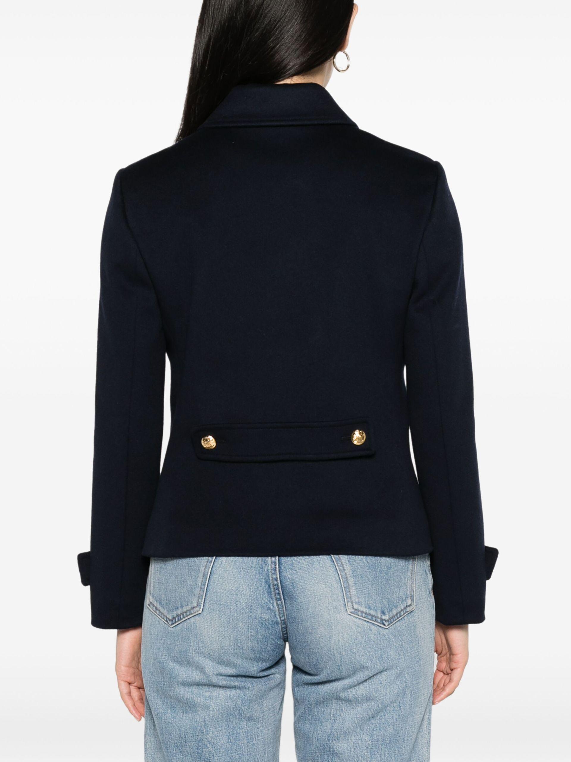 Celine Double-Breasted Wool Jacket in Blue | Lyst