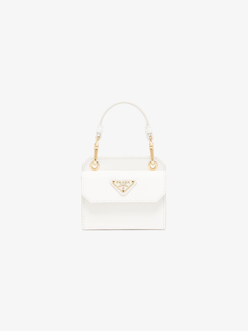 bloemblad een keer In de genade van Prada White Logo Mini Leather Bag | Lyst