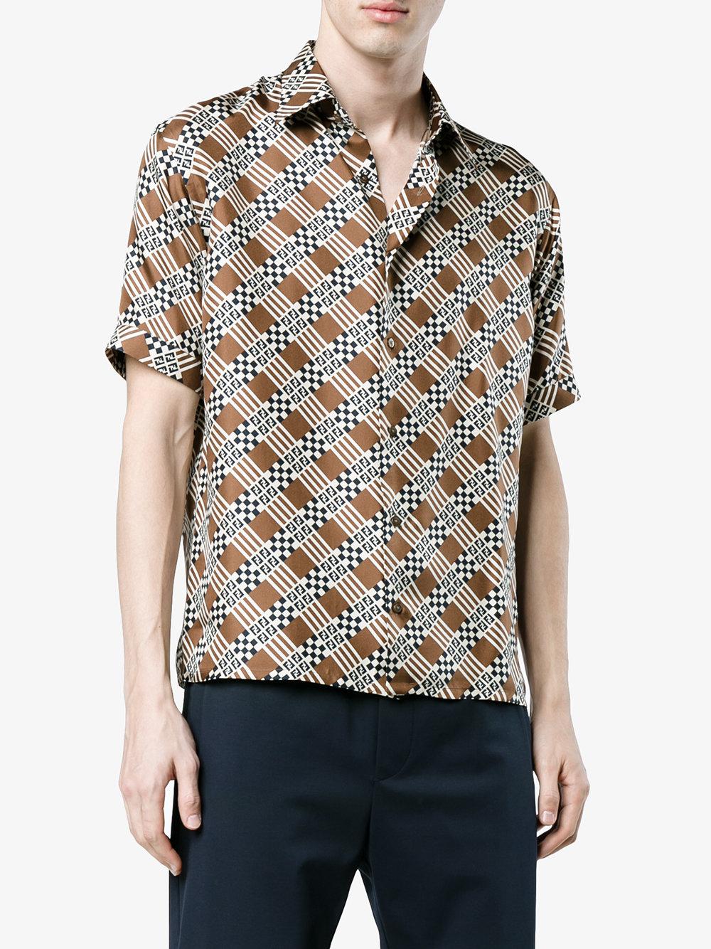Fendi Damier Print Shirt in Brown for Men - Lyst