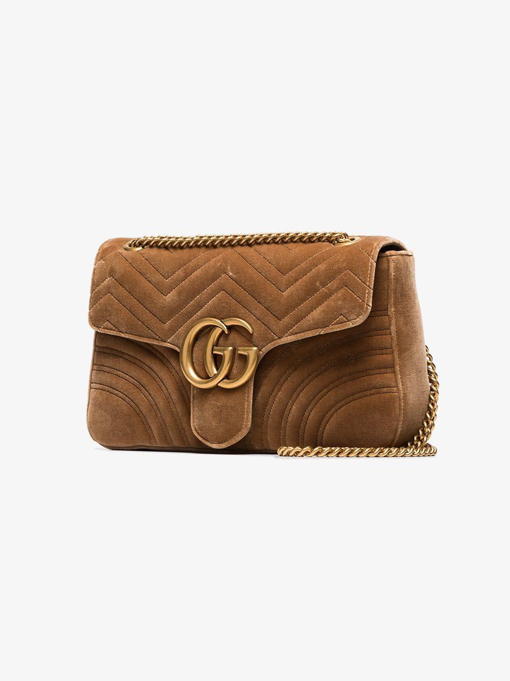 Et centralt værktøj, der spiller en vigtig rolle Klæbrig Formuler Gucci Taupe GG Marmont Velvet Medium Shoulder Bag in Brown - Lyst