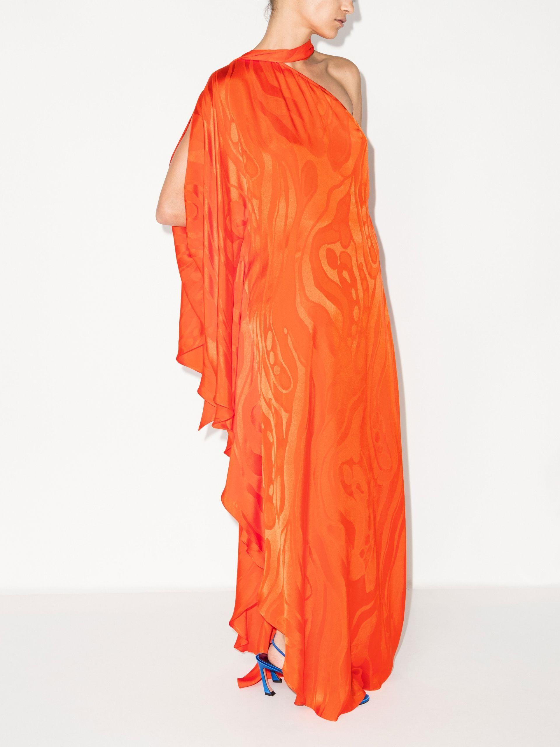 Womens Clothing Dresses Formal dresses and evening gowns ‎Taller Marmo Orange Bolkan Psychedelia One Shoulder Silk Gown 