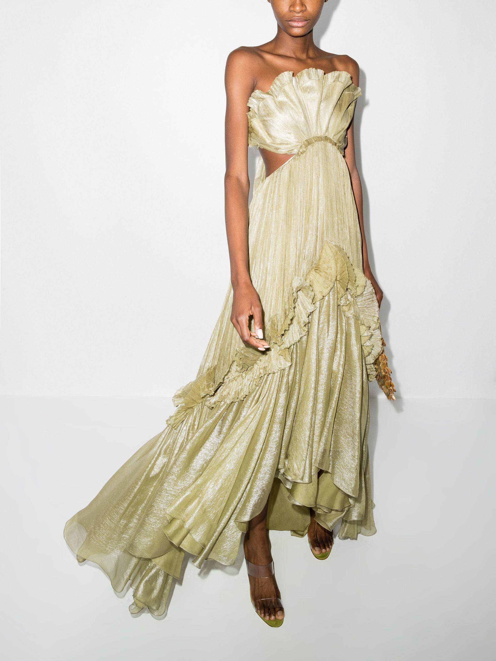 Maria Lucia Hohan Green Azora Ruffled Silk Gown in Metallic | Lyst