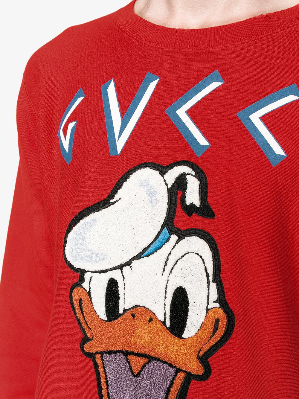 Gucci Donald Duck Applique Sweatshirt in Red for Men | Lyst