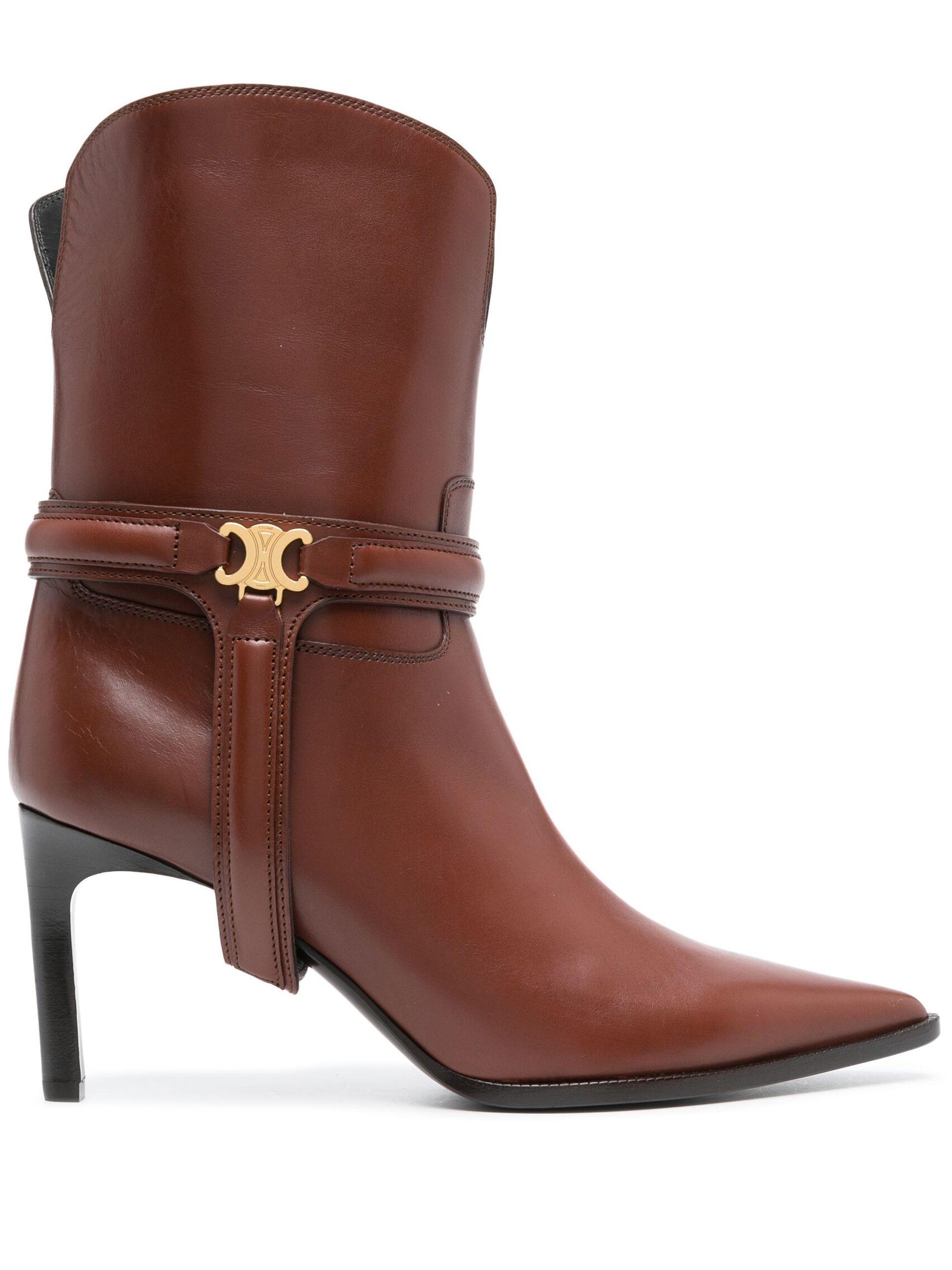 Celine Triomphe Harness 80 Leather Boots in Brown | Lyst