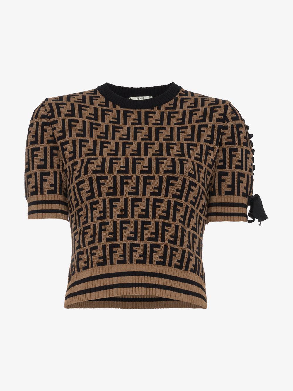 Fendi Knitted T Shirt With Logo Pattern in Brown | Lyst UK