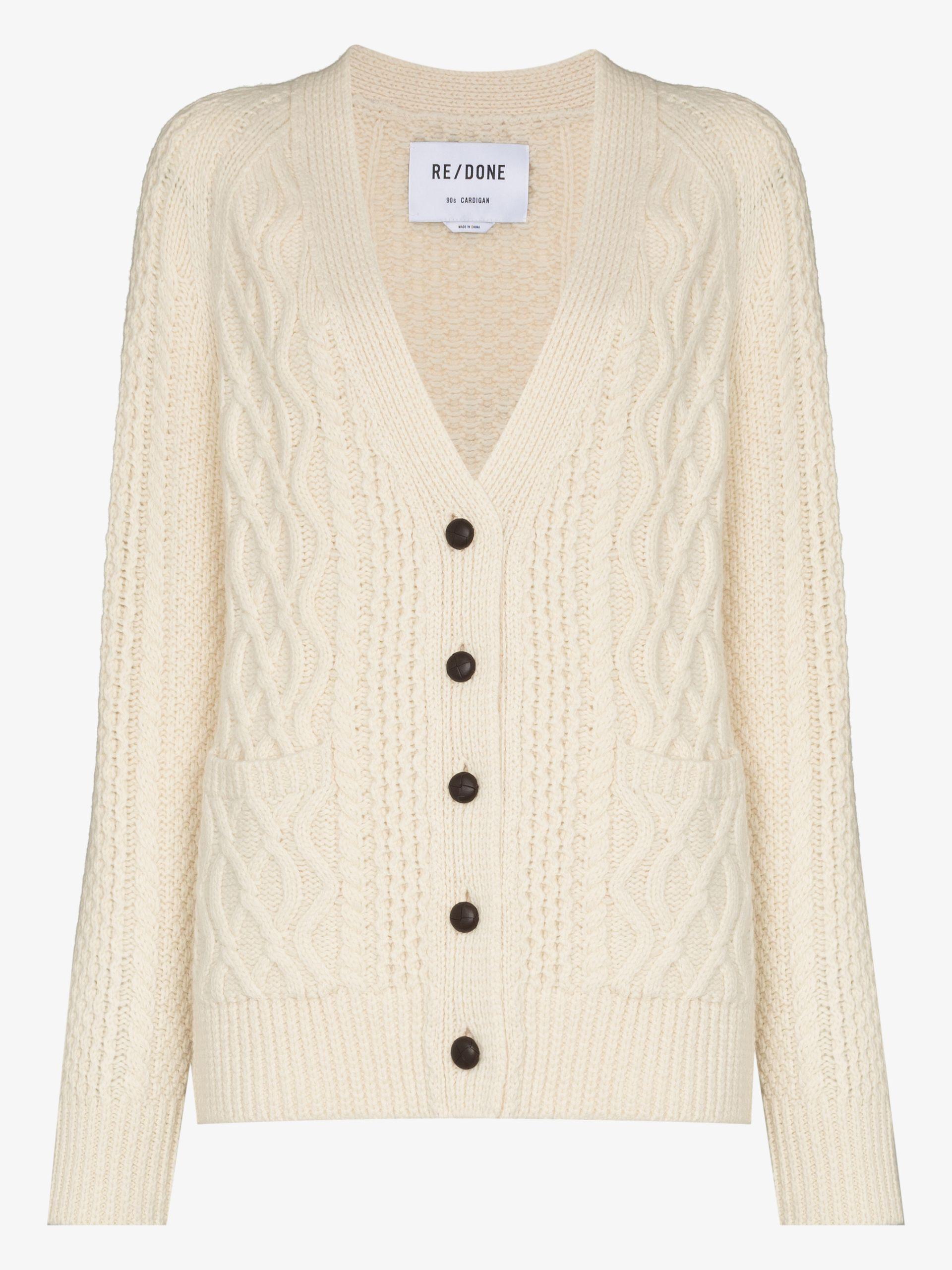 RE/DONE '90s Cable Knit Wool Cardigan in Natural | Lyst