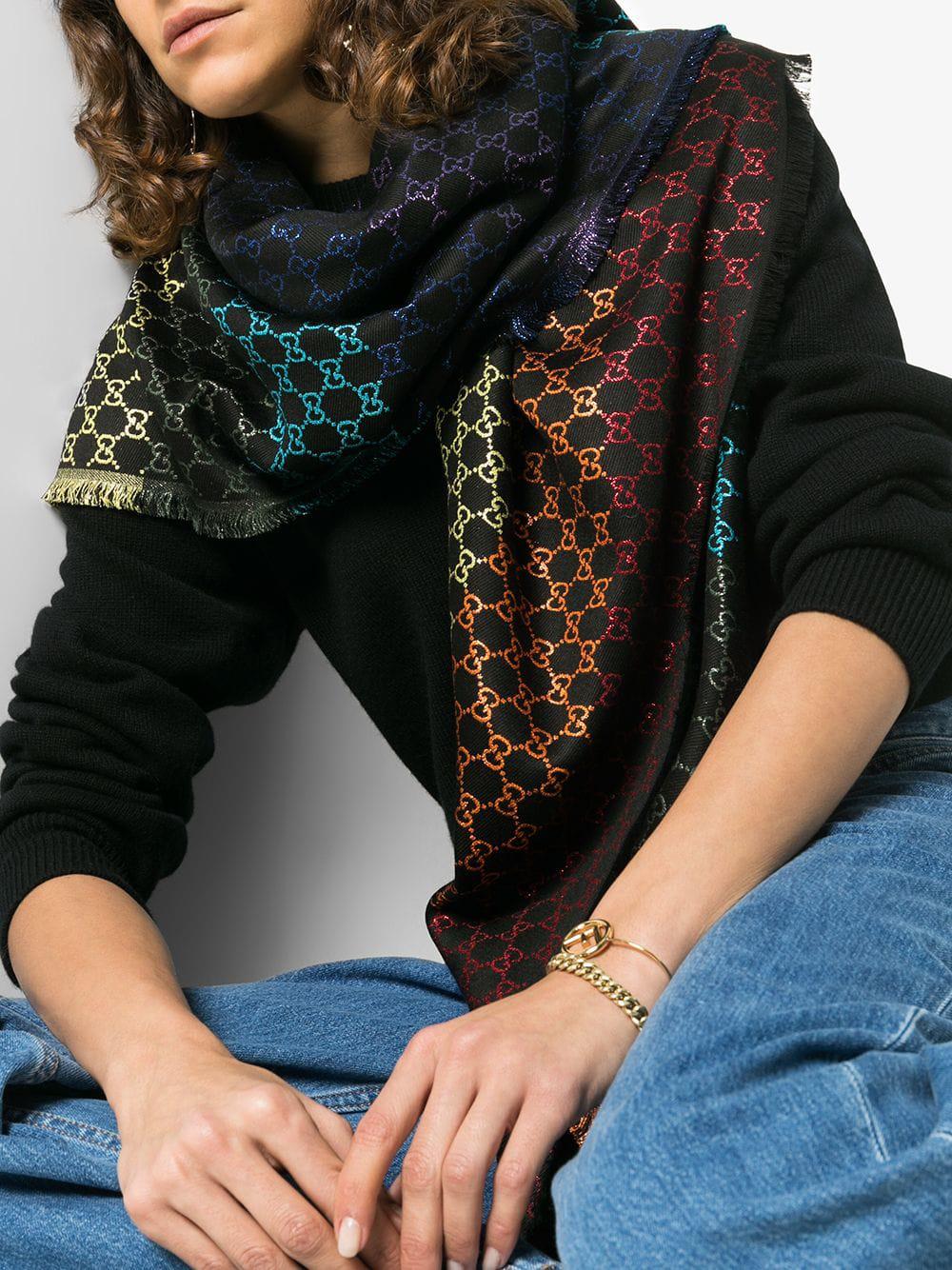 Gucci Black Rainbow Print Shimmer Scarf Lyst