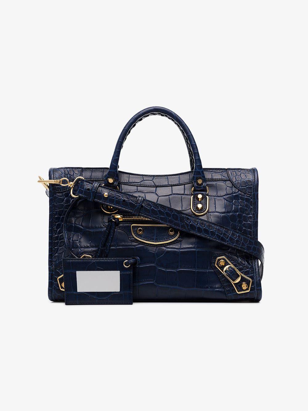 Balenciaga Blue City Croc-embossed Leather Tote Bag - Lyst