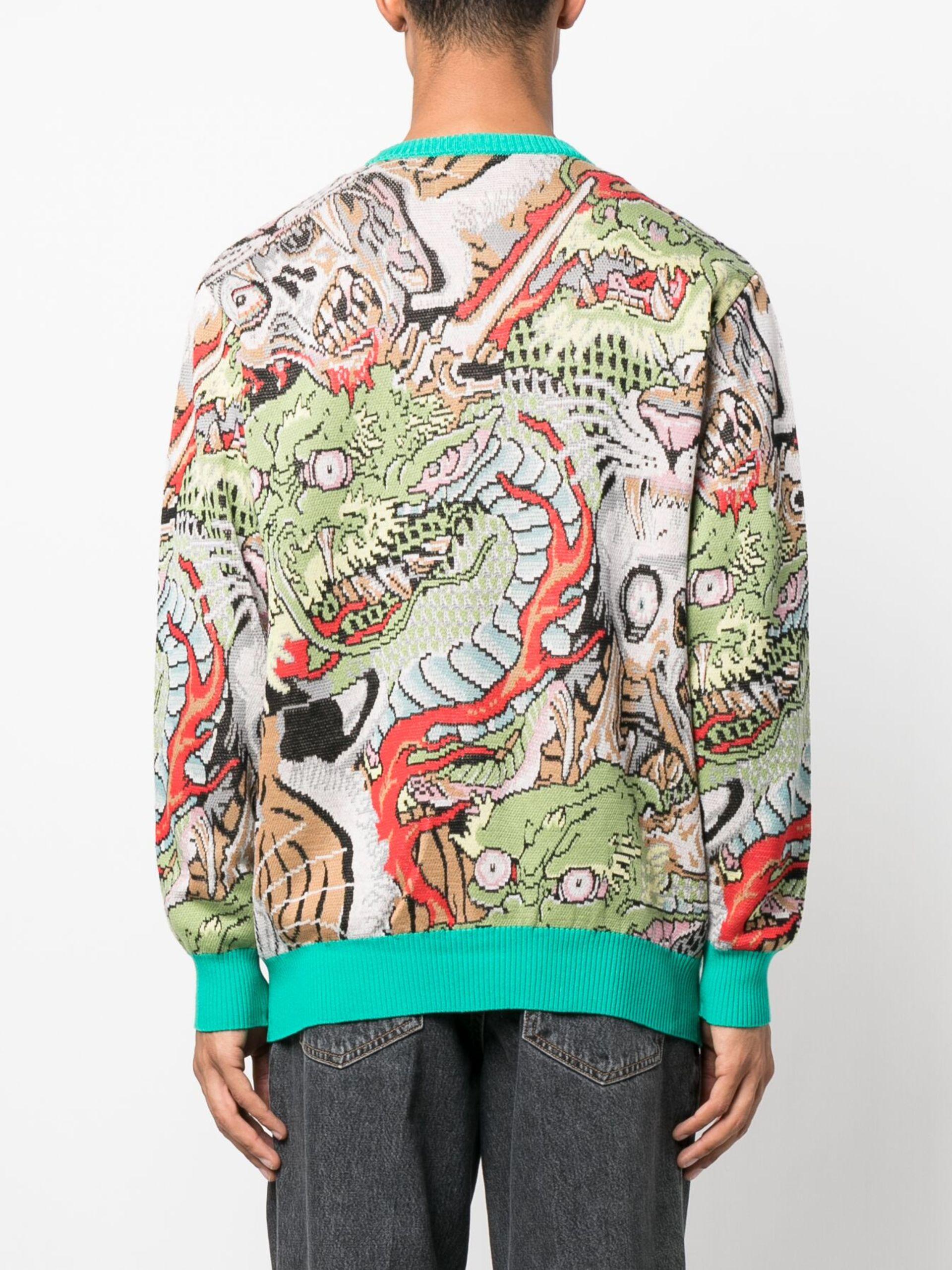 Wacko Maria X Tim Lehi Graphic Jacquard Cardigan in Green for Men