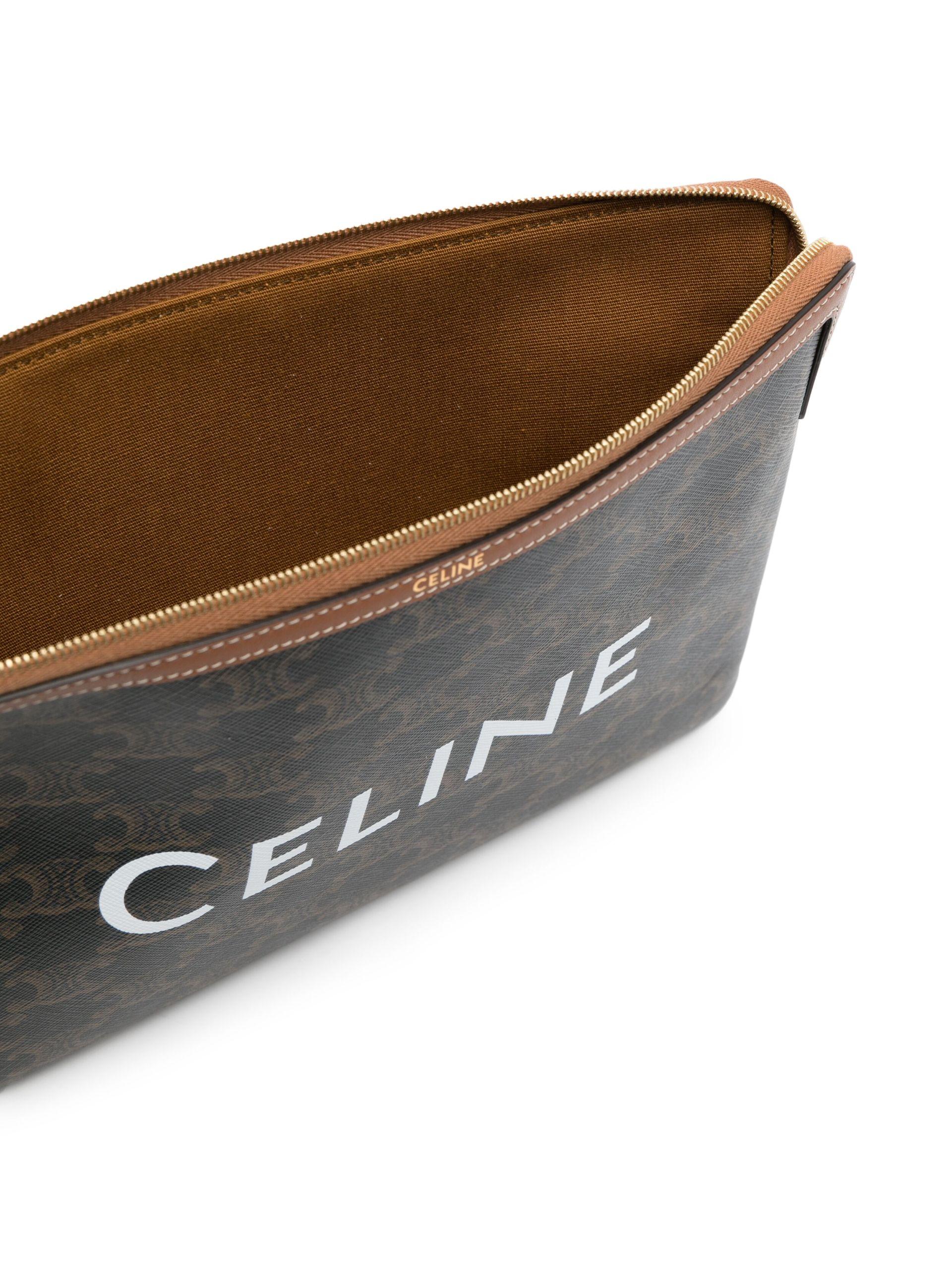 ポーチ Celine Triomphe Leather Pouch Celine Black Triomphe Canvas Leather Pouch | Lyst