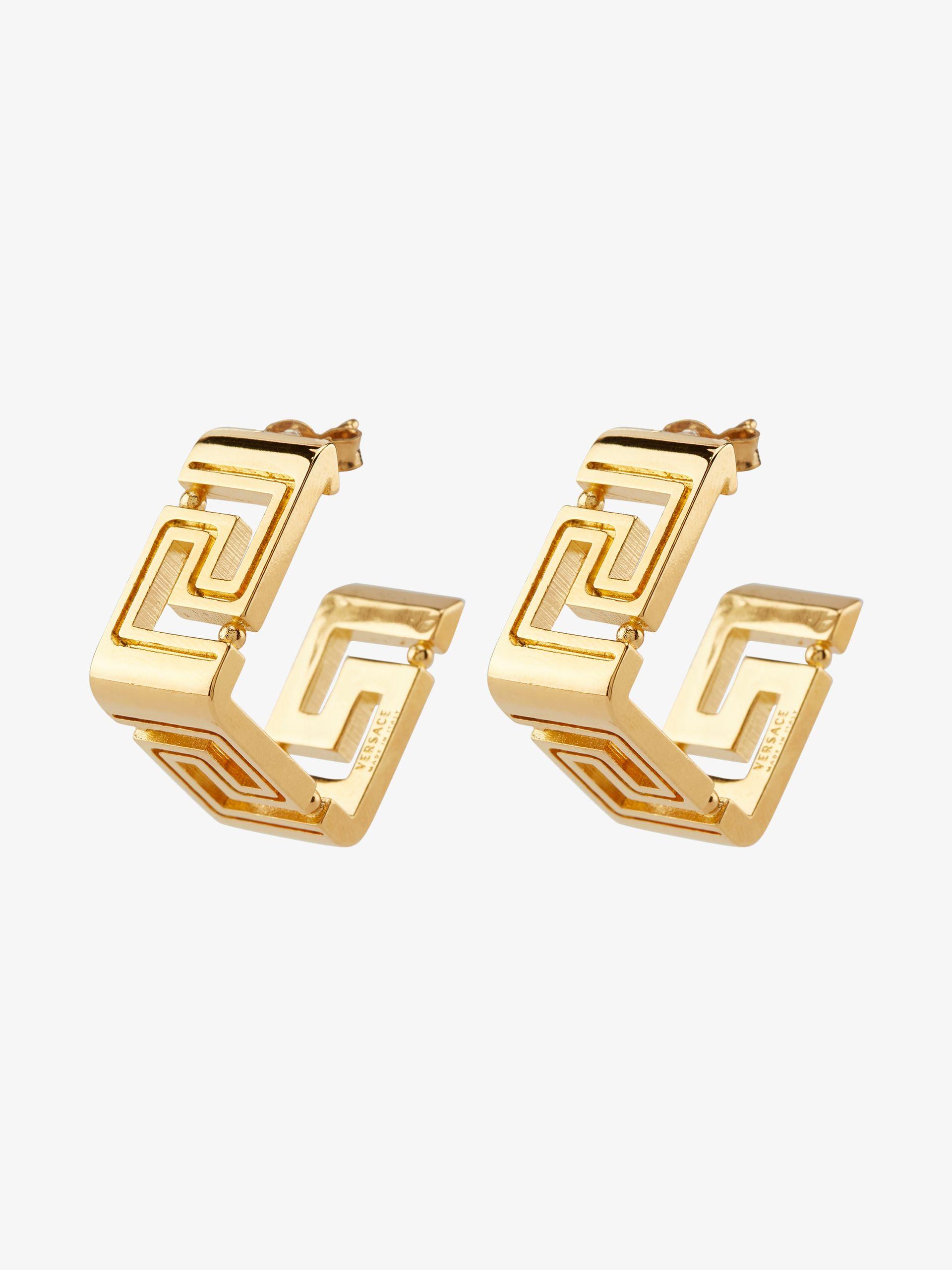 Versace Gold Tone Greca Hoop Earrings in Metallic Lyst UK