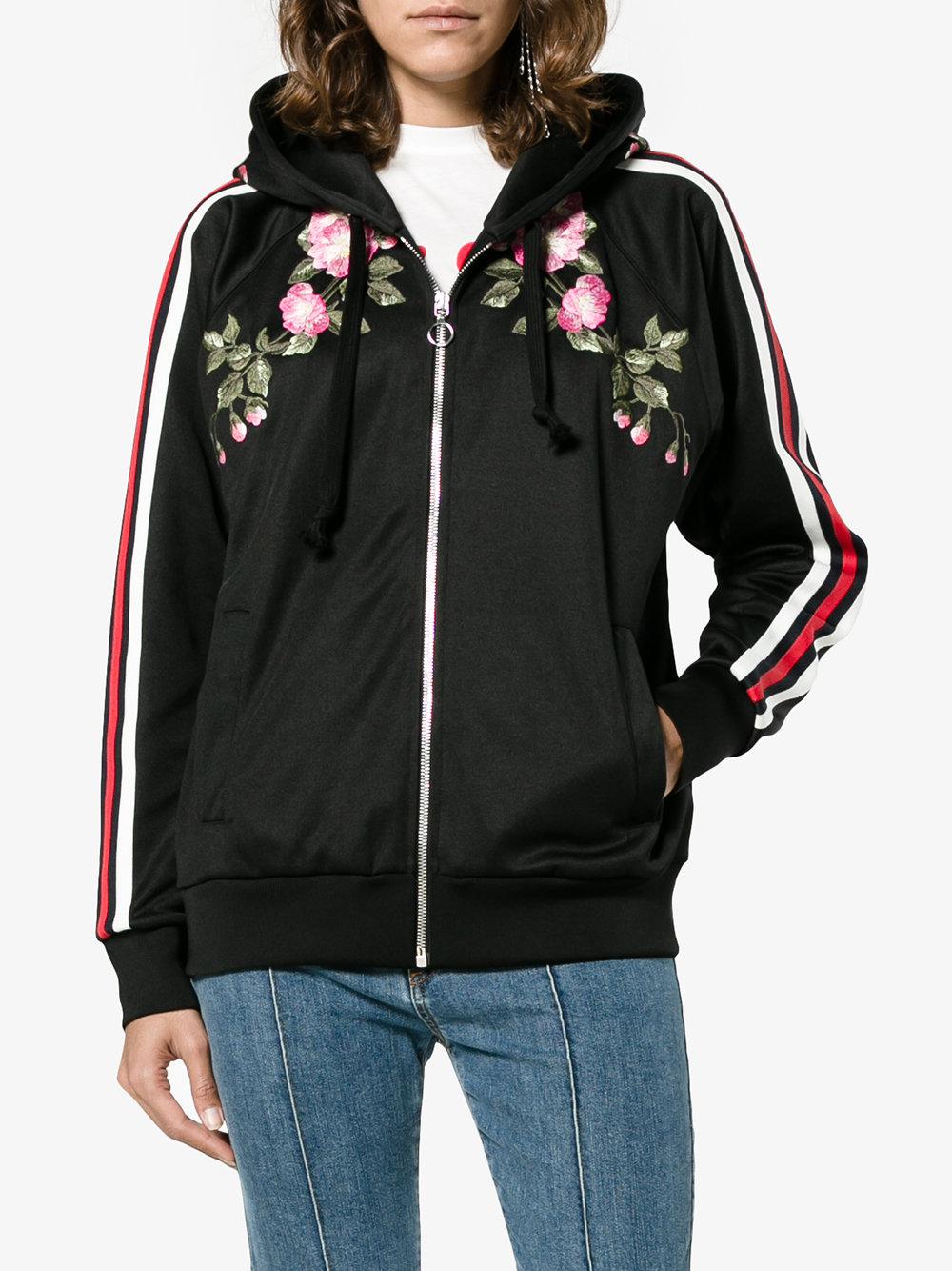 Gucci Embroidered Zip-up Hoodie in Black | Lyst