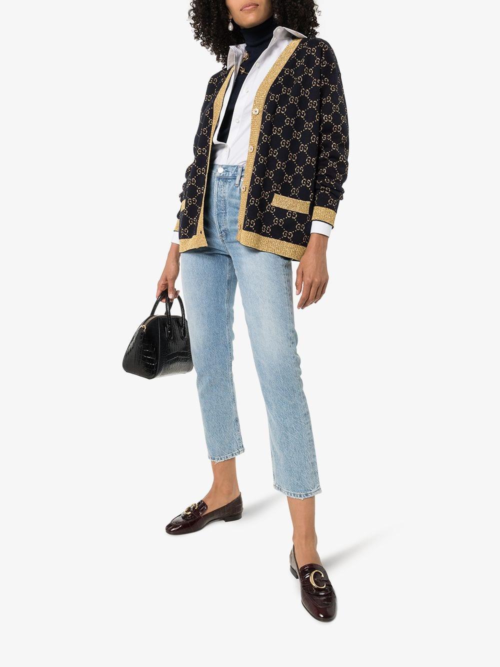 Gucci Black \u0026 Gold Lurex GG Cardigan | Lyst