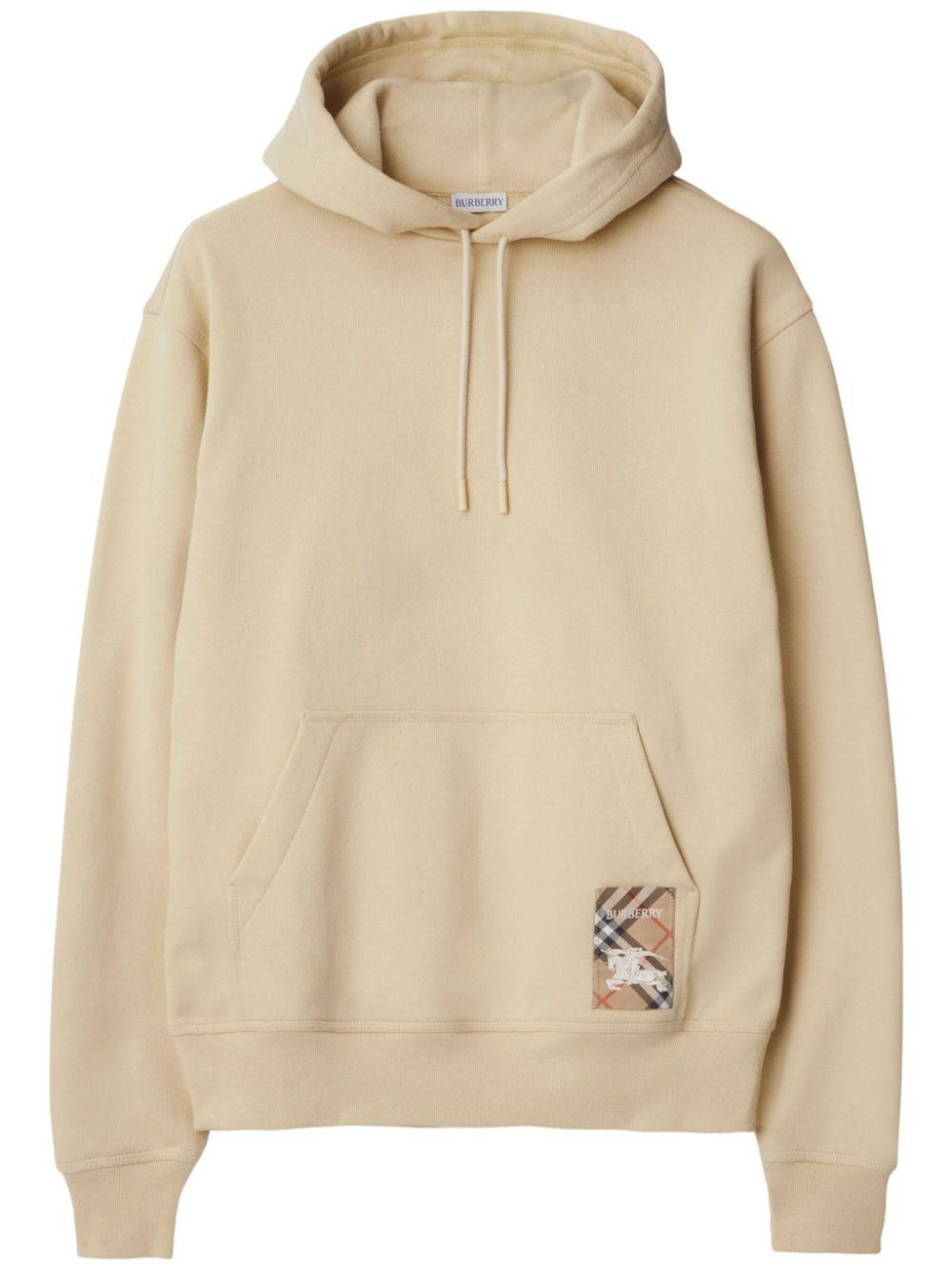 Burberry Check Patch Cotton Hoodie in Natural for Men Lyst UK