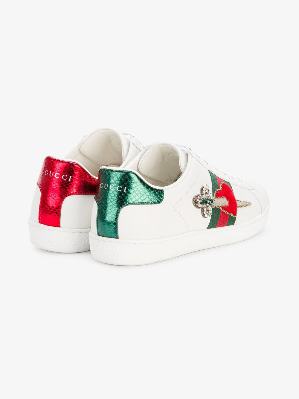 Gucci Leather Heart Dagger Ace Sneakers 