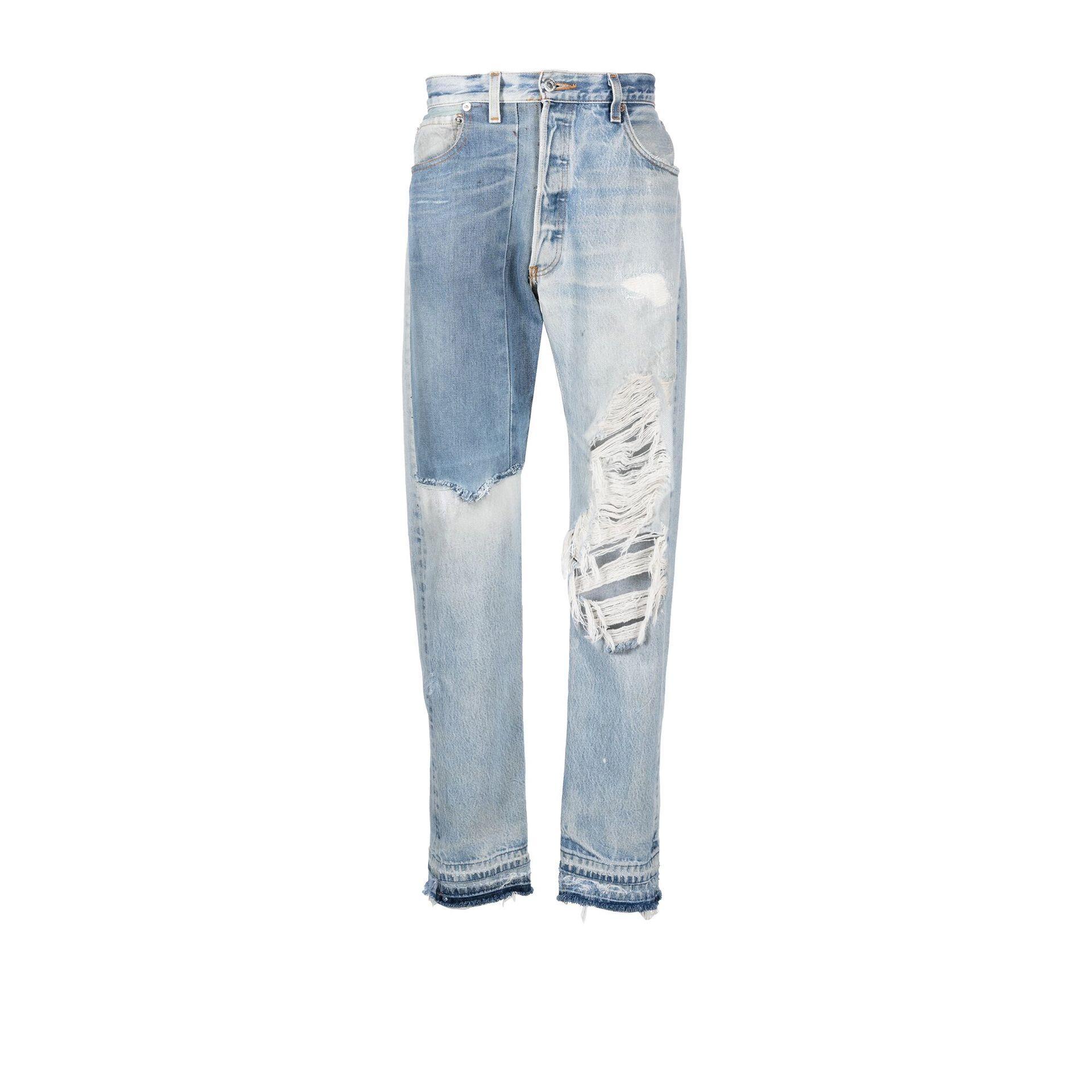 Straight-Leg Panelled Distressed Jeans