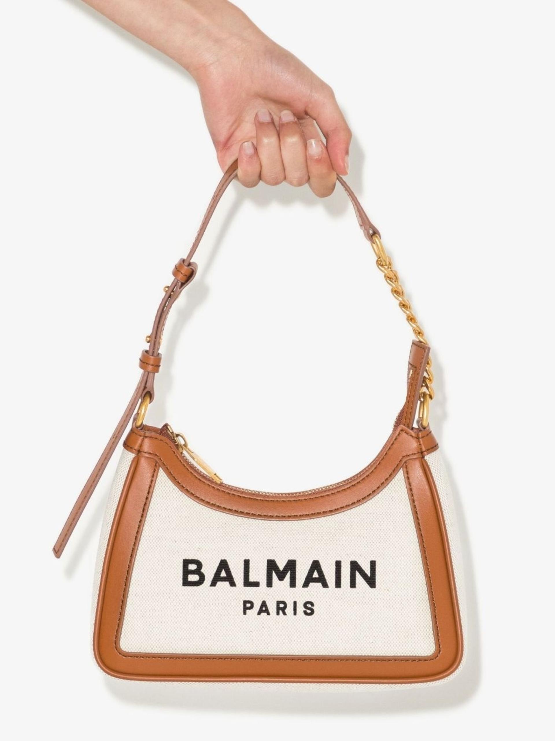 Balmain Neutral B-army Logo Canvas Shoulder Bag in White | Lyst