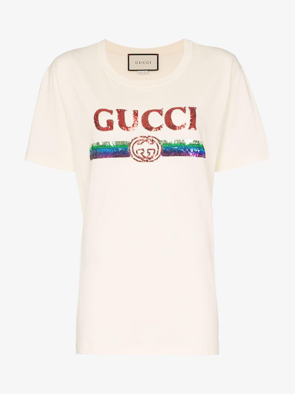 Gucci Oversize T-shirt With Sequin Logo in White | Lyst