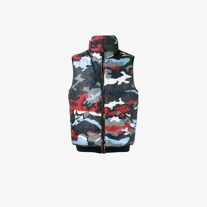Moncler Cotton Camouflage Feather Down Gilet in Blue for Men - Lyst