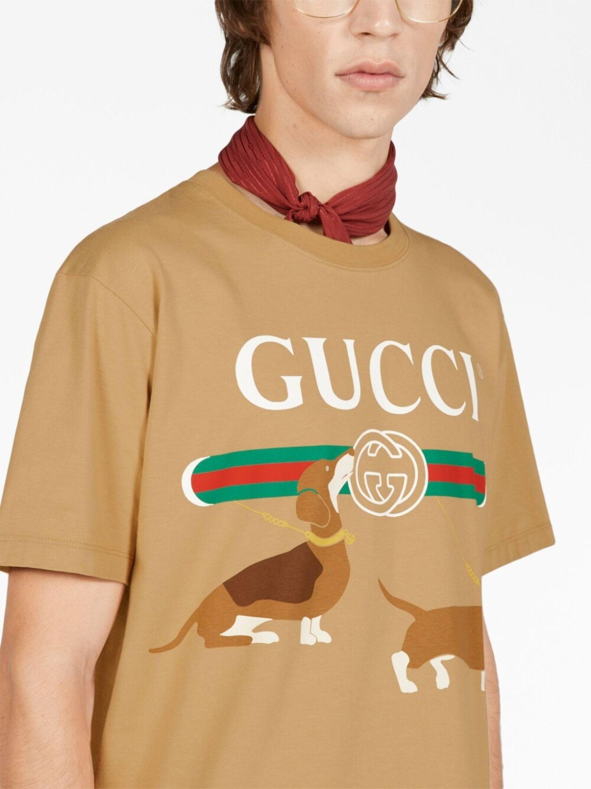 Gucci Logo Dog Print T-shirt in Natural for Men | Lyst