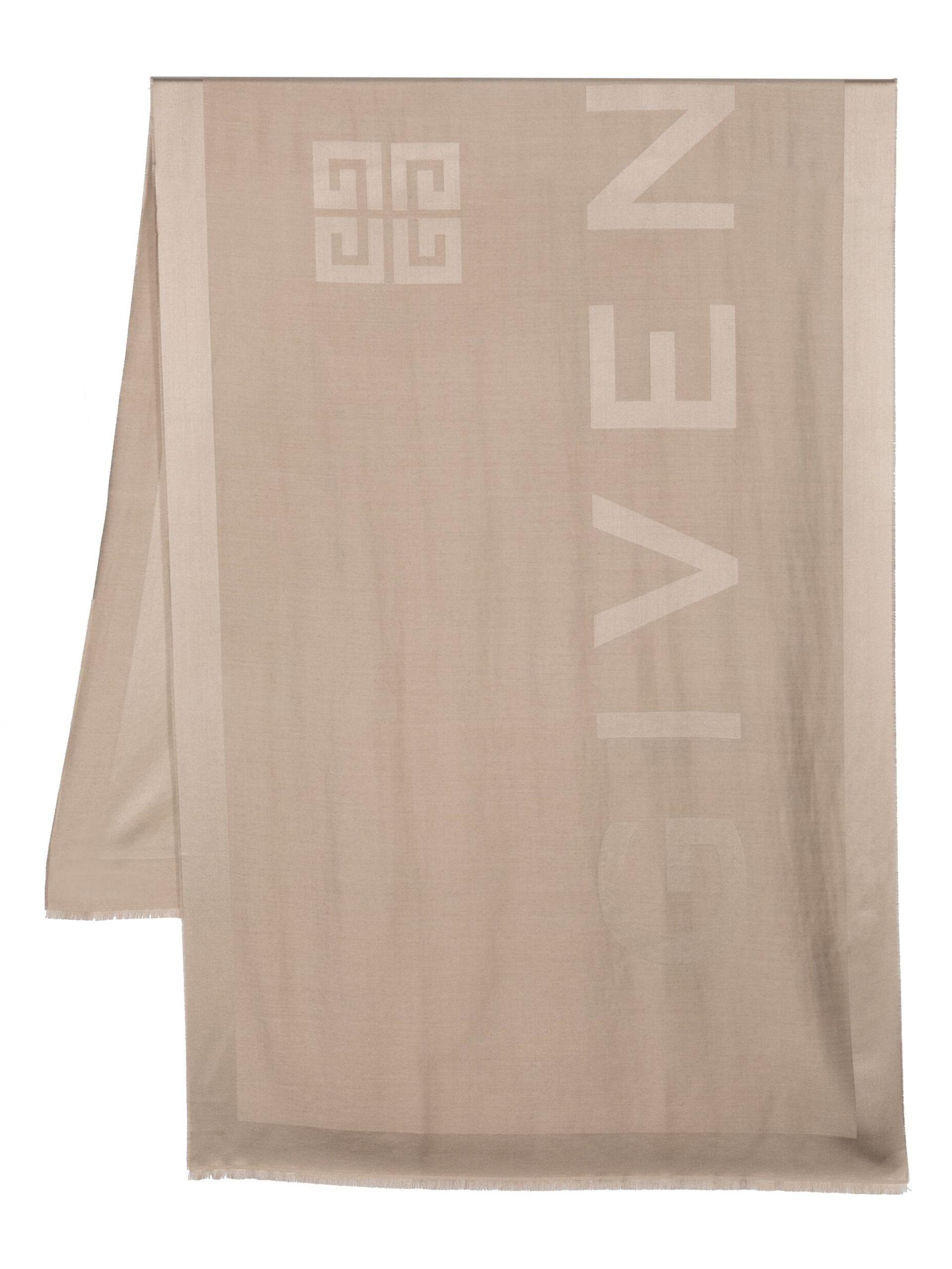 Wool cloth stole with jacquard logo Woman, Beige