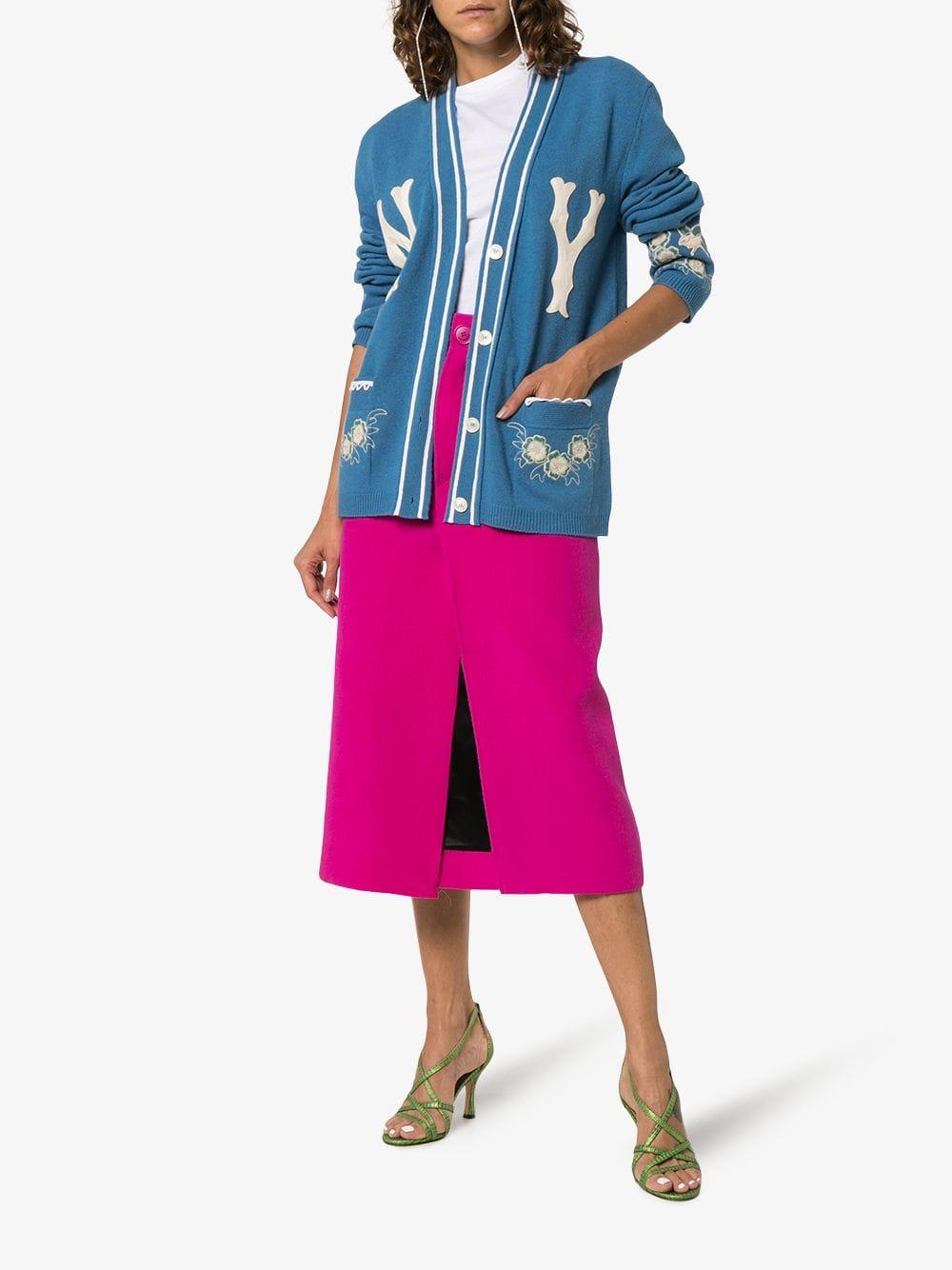 Gucci Ny Yankees Patch Embroidered Wool Cardigan in Blue | Lyst