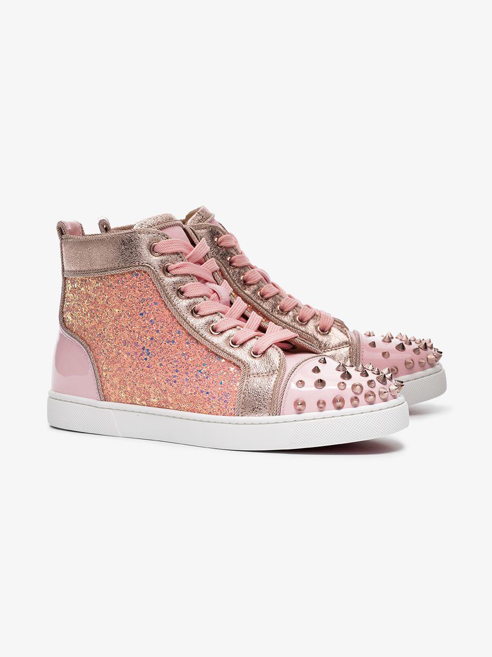 Christian Louboutin Lou Degra Spikes Leather Sneaker in Pink