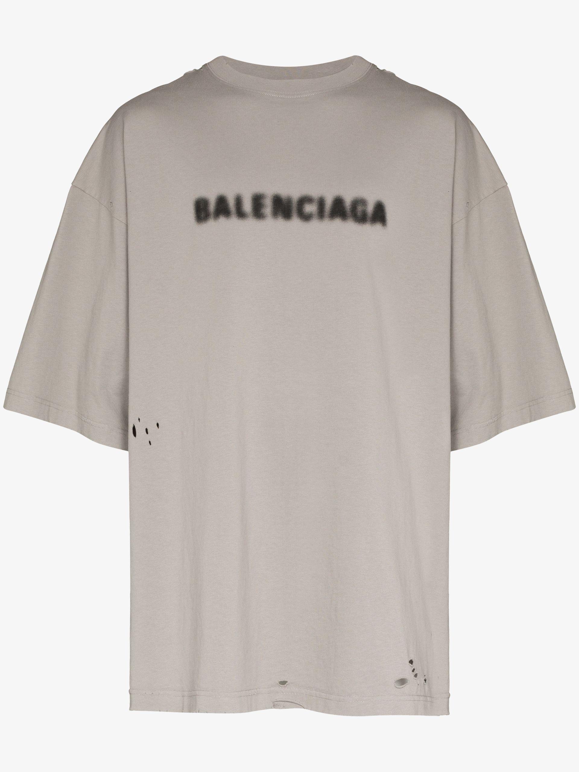 Balenciaga Blurred Logo Distressed T-shirt in Gray for Men | Lyst