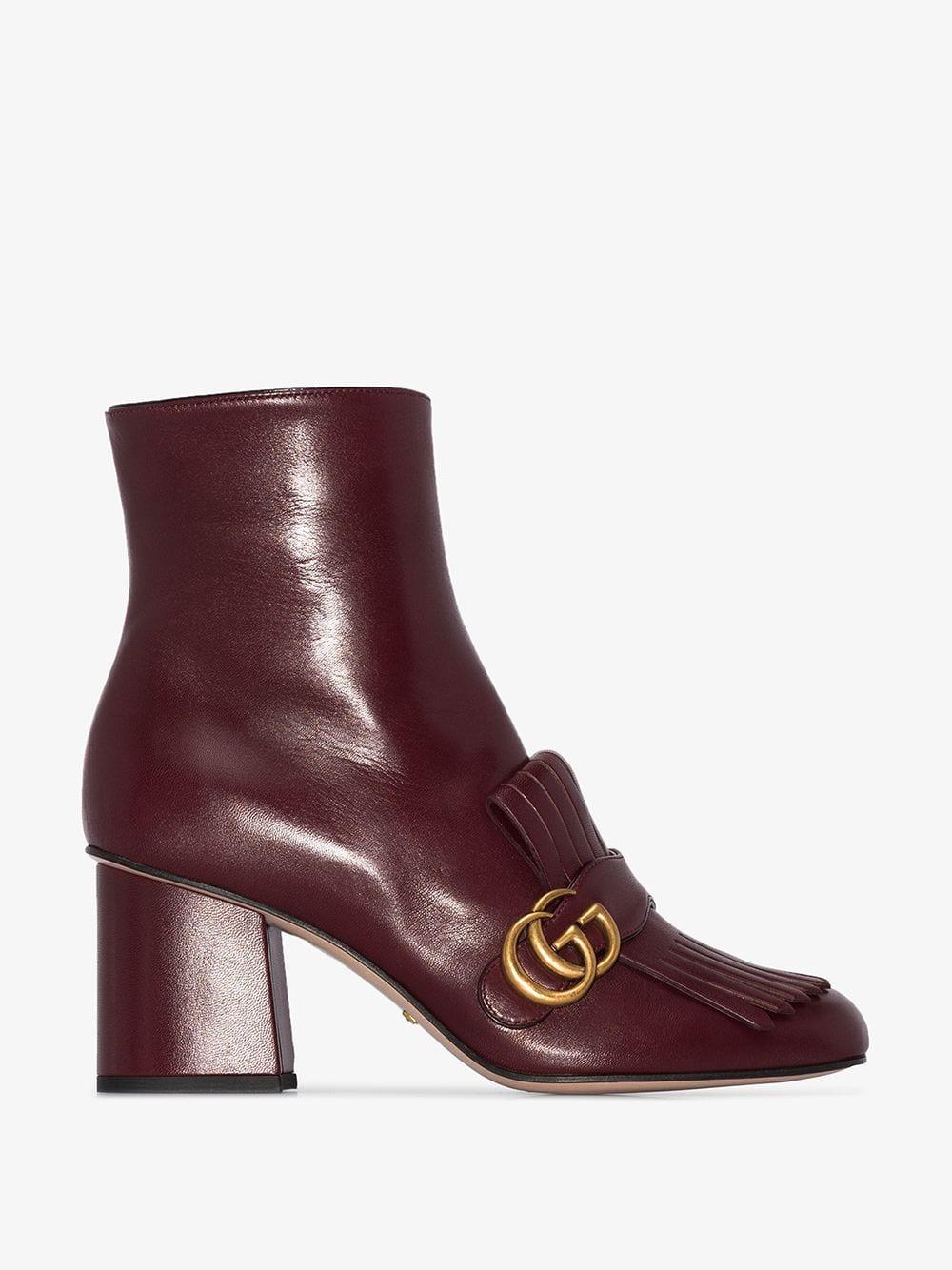 Gucci Burgundy Marmont 75 Fringed Leather Ankle Boots - Lyst