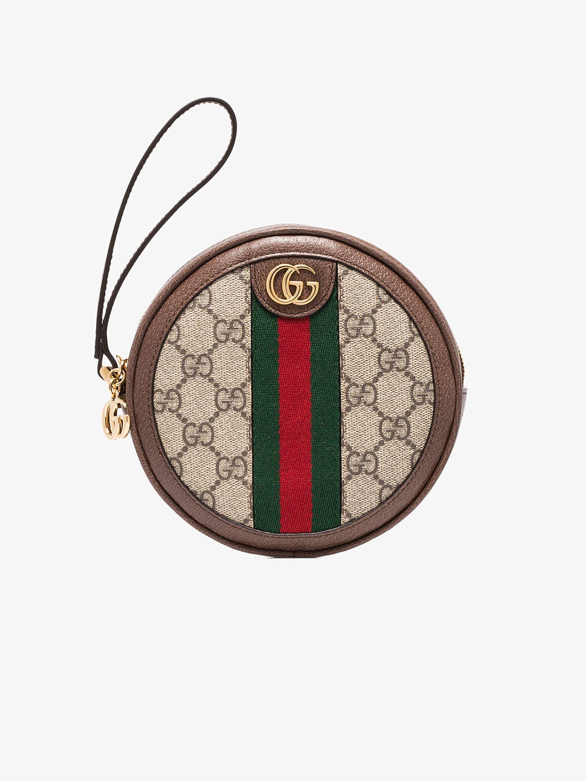 Gucci GG Supreme Round Clutch Bag in Brown | Lyst