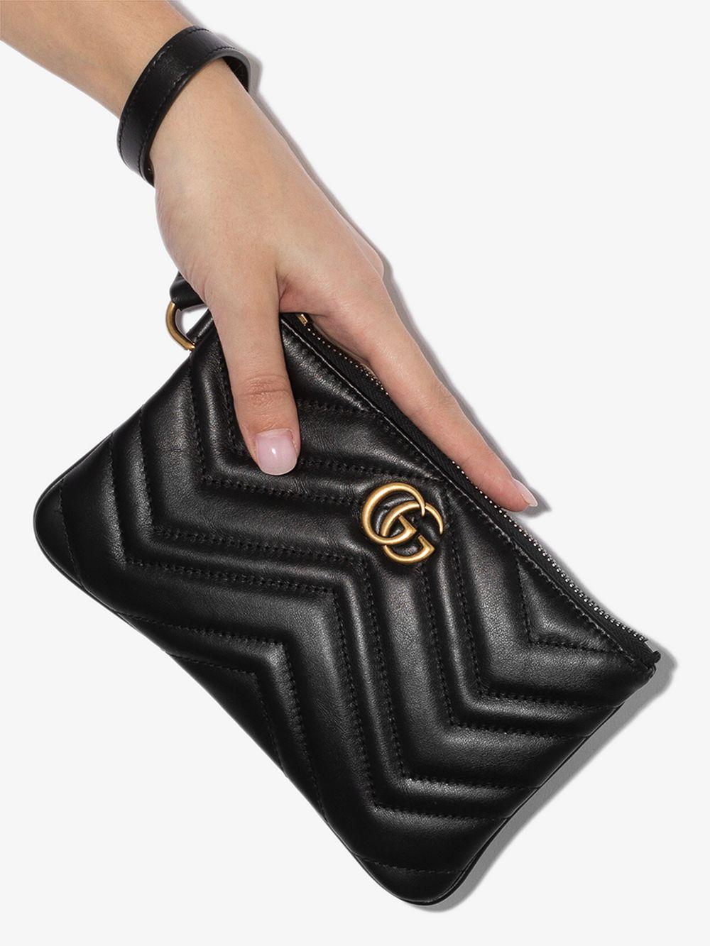 Gucci Marmont Quilted Leather Wrist Wallet in Black | Lyst