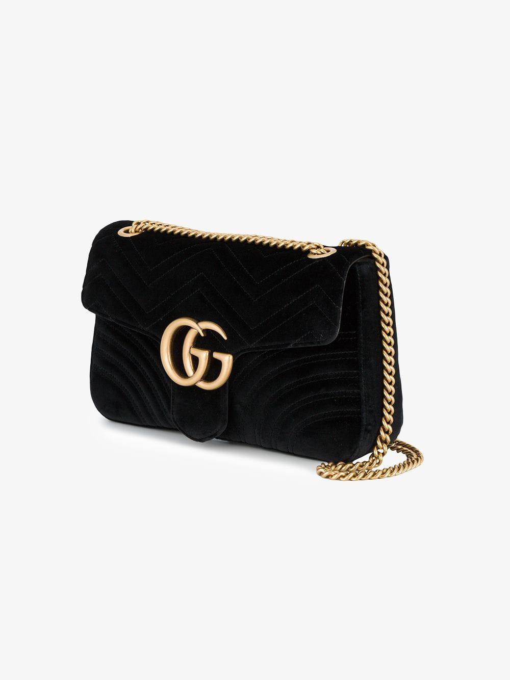 Gucci Marmont 2.0 Velvet Shoulder Bag in Black - Lyst