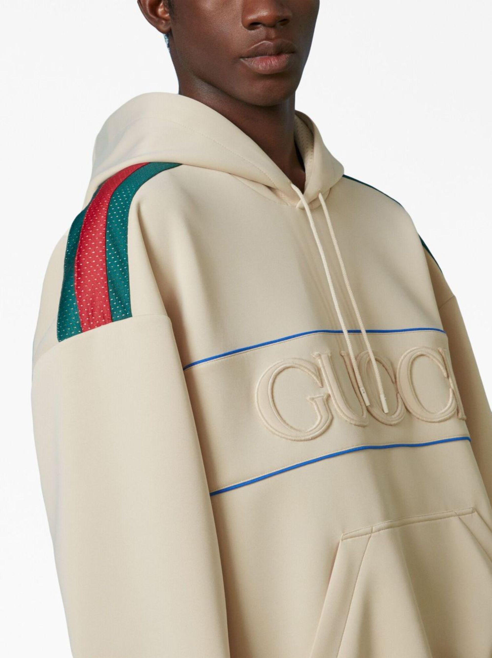 Gucci Web Detail Hoodie in Natural for Men | Lyst UK