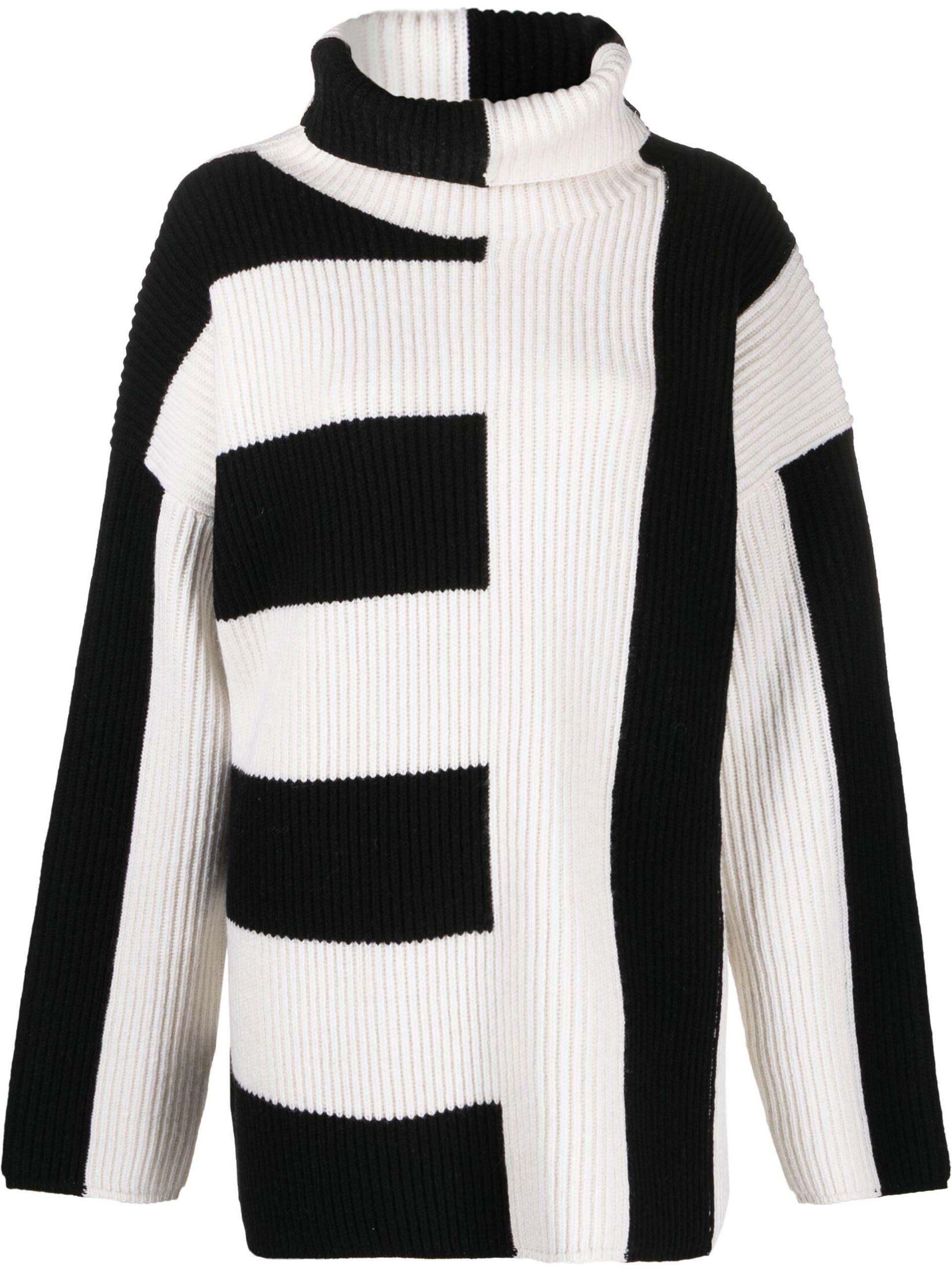 JOSEPH Black Graphic Knit Wool Sweater 