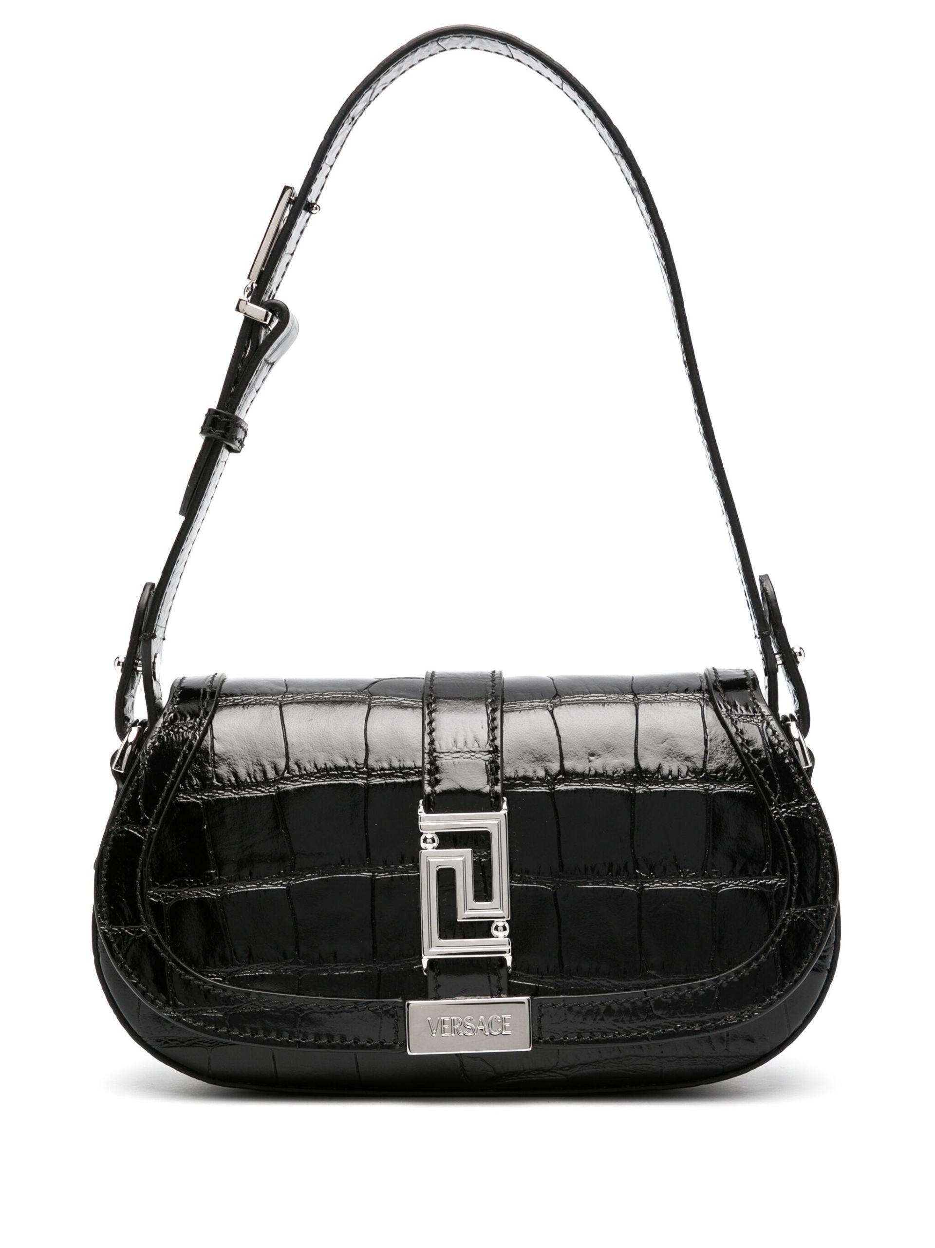 Greca Goddess Leather Shoulder Bag in Black - Versace