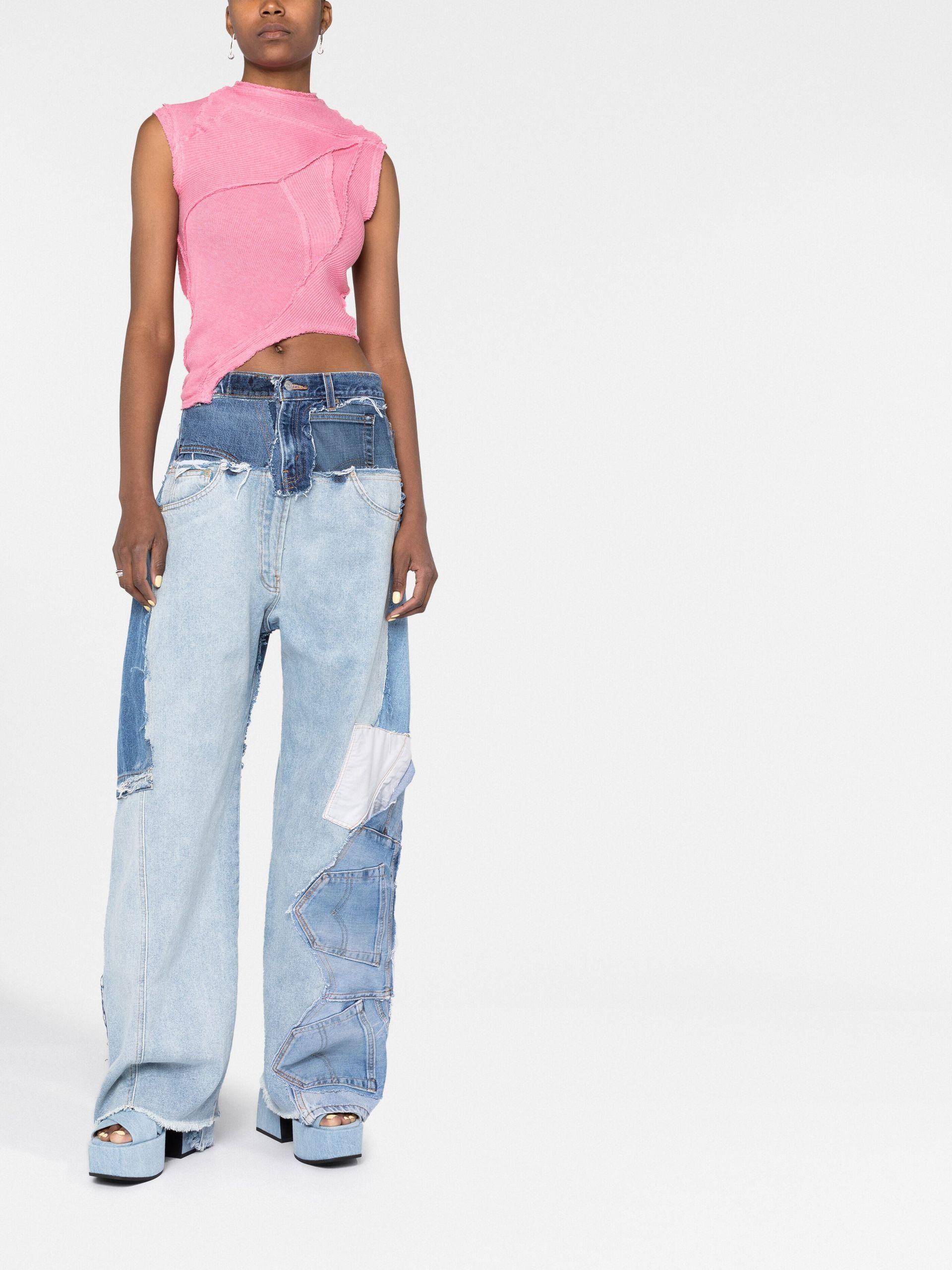 Natasha Zinko Patchwork Wide-leg Jeans in Blue | Lyst