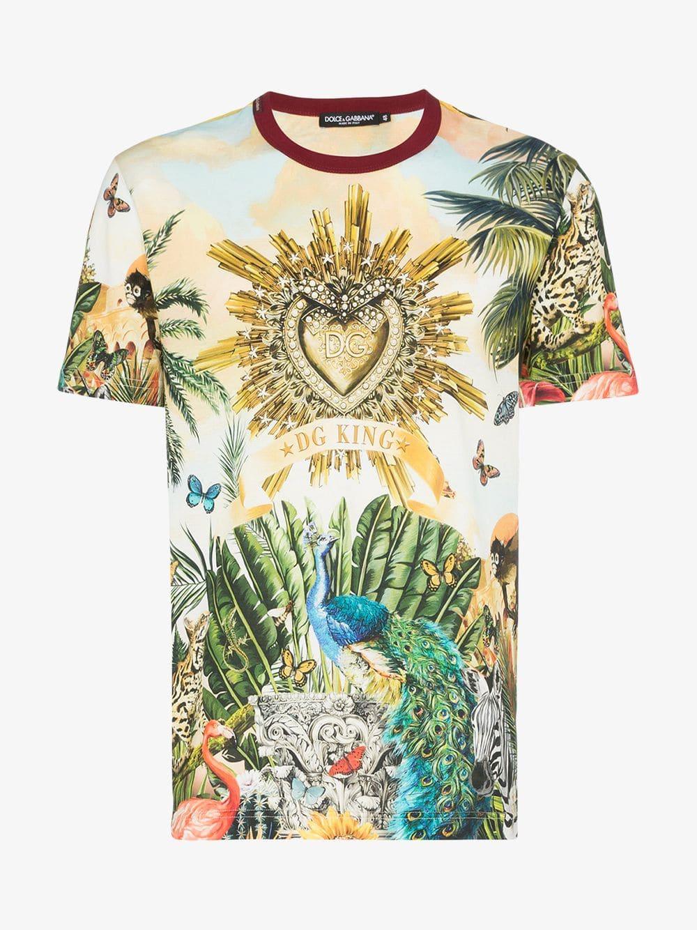 Dolce & Gabbana Cotton T-shirt With Tropical King Print for
