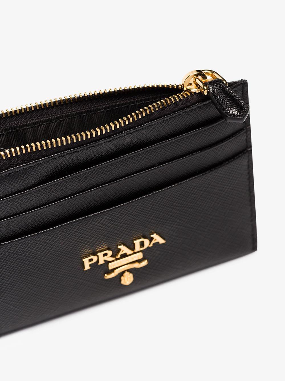 Prada Leather Logo Plaque Cardholder in Black | Lyst