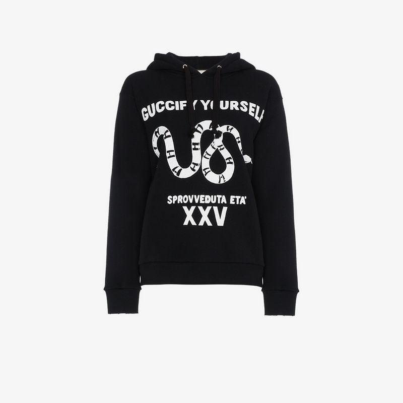 Gucci Cotton Fy Yourself Print Hoodie in Black - Lyst