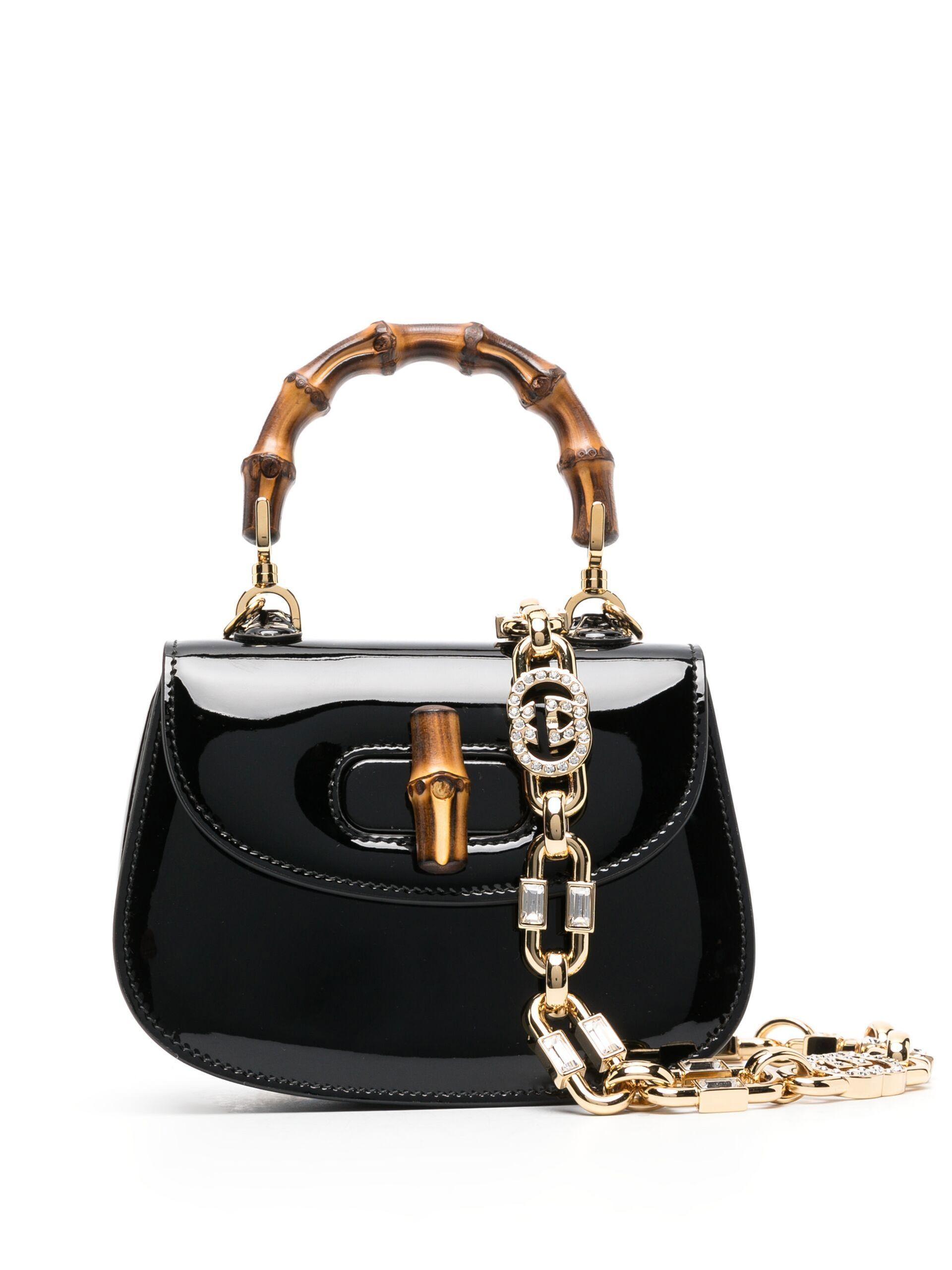 Gucci Bamboo 1947 mini top handle bag in black patent leather