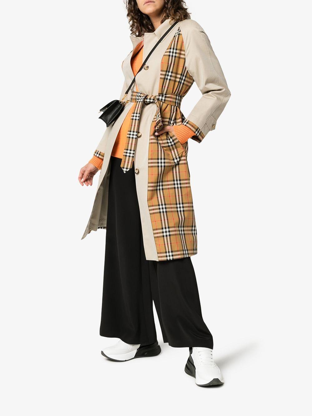 Burberry Guisley Check Print Panelled Cotton Trench Coat in