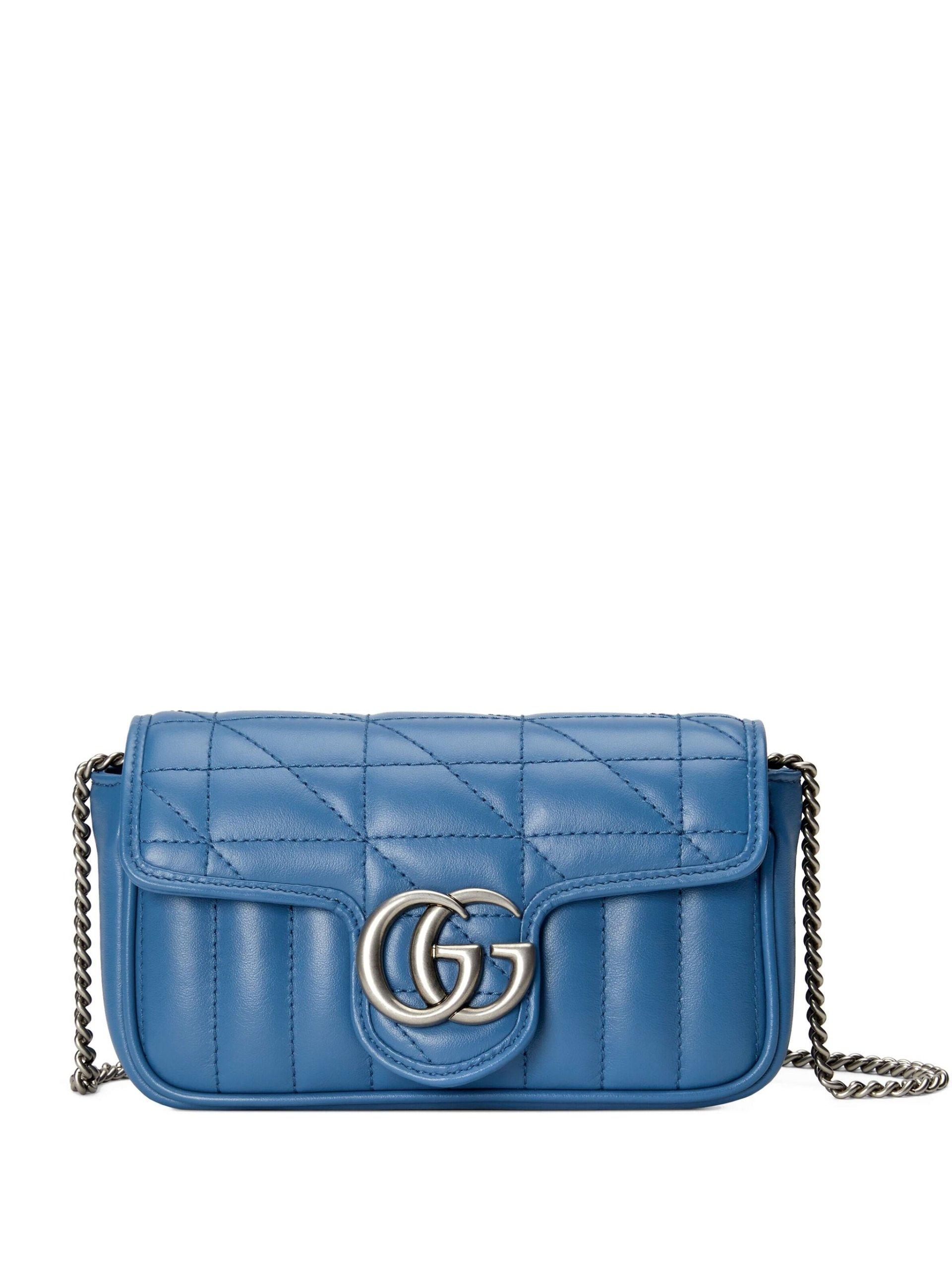Gucci gg Marmont Super Mini Leather Shoulder Bag in Blue | Lyst