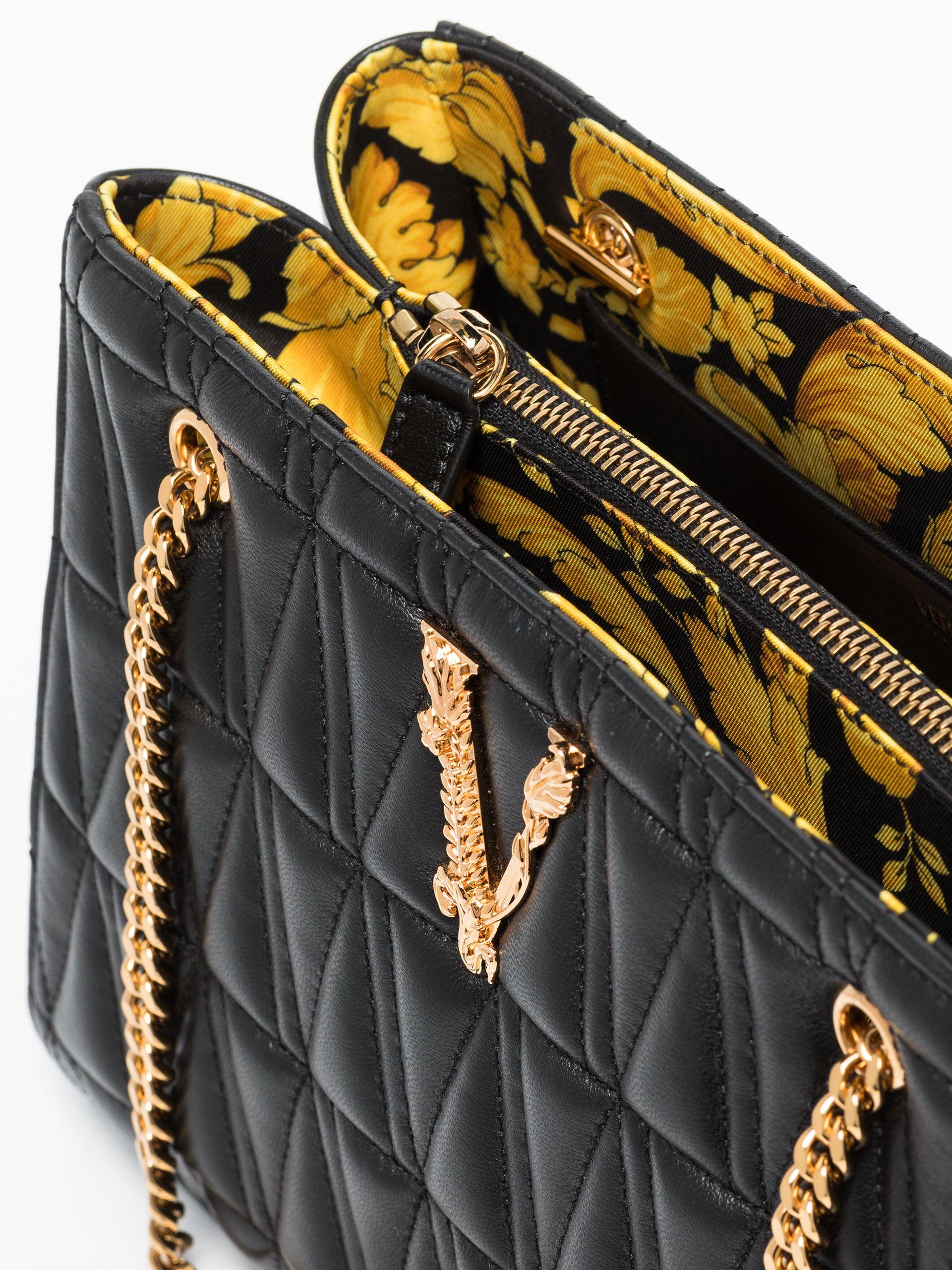 Versace Virtus Quilted Leather Tote Bag in Black