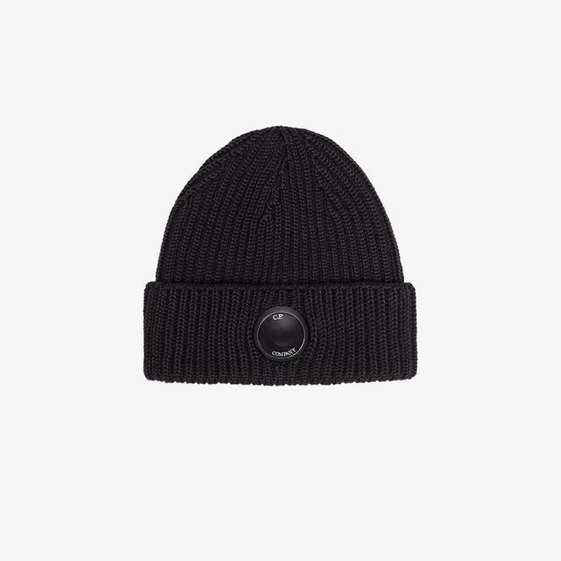 Leather Black Ribbed toggle Lens Beanie 