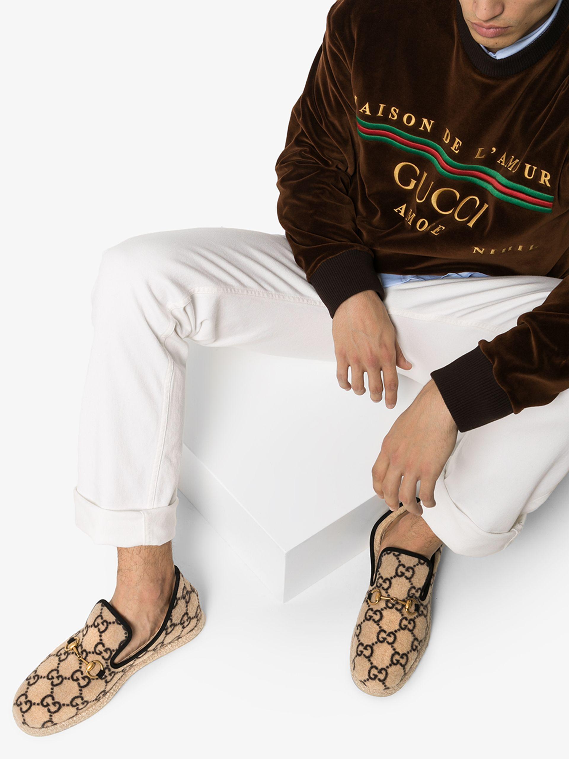 Gucci Horsebit Logo-print Merino Wool Loafers in Brown for Men | Lyst